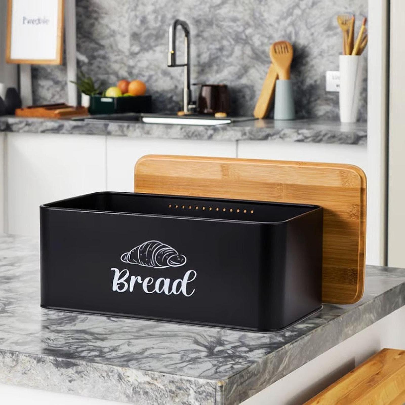 Bread Box Bamboo - Bread Keeper Storage Bin Durable Carbon