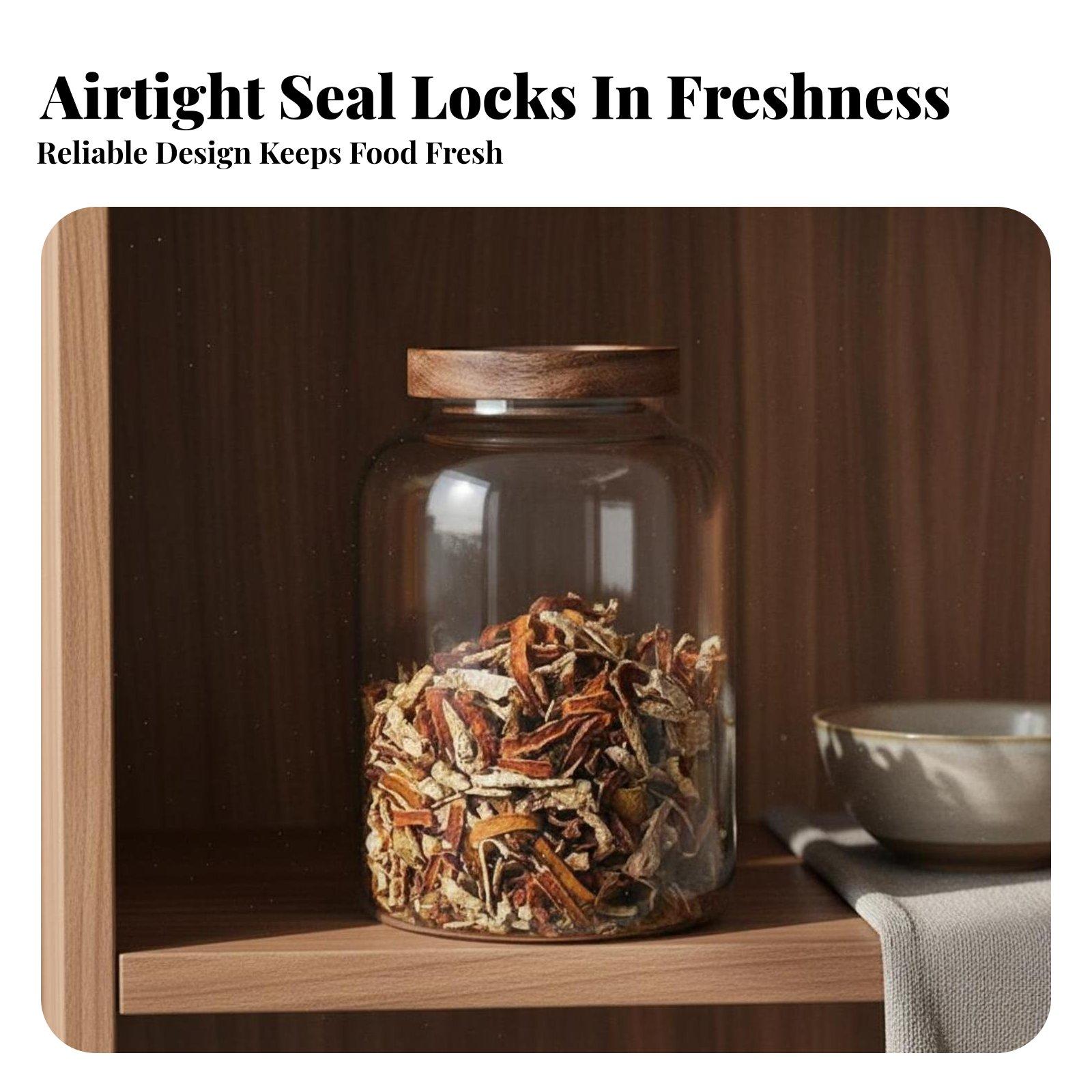 Food Storage Long Term - Durable Clear Glass Canister with Bamboo