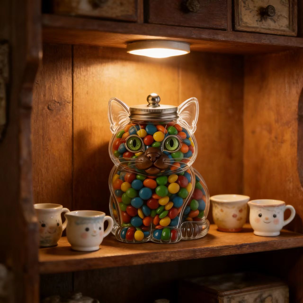 Cute Cat Shaped Glass Candy Ja - Food Storage With Glass Lids 评论和价格