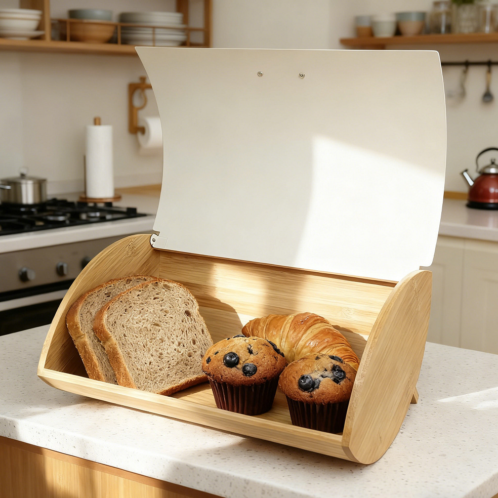 Bamboo Cover Bread Box, Househ - Bread Box Bamboo 评论和价格