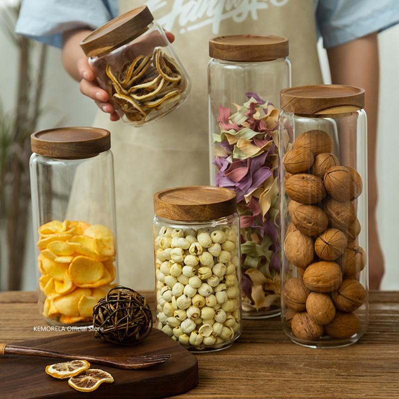 Wood Lid Glass Airtight Canist - Food Storage With Glass Lids 评论和价格