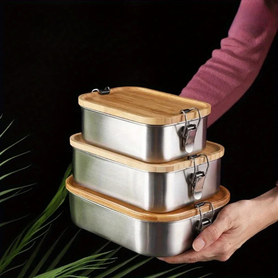 New 304 Stainless Steel Bamboo - Food Storage Boxes With Lids 评论和价格