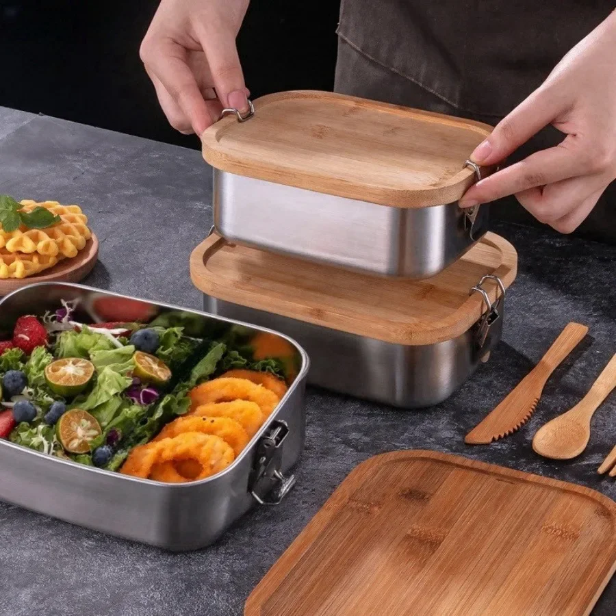 New 304 Stainless Steel Bamboo - Food Storage Boxes With Lids 评论和价格