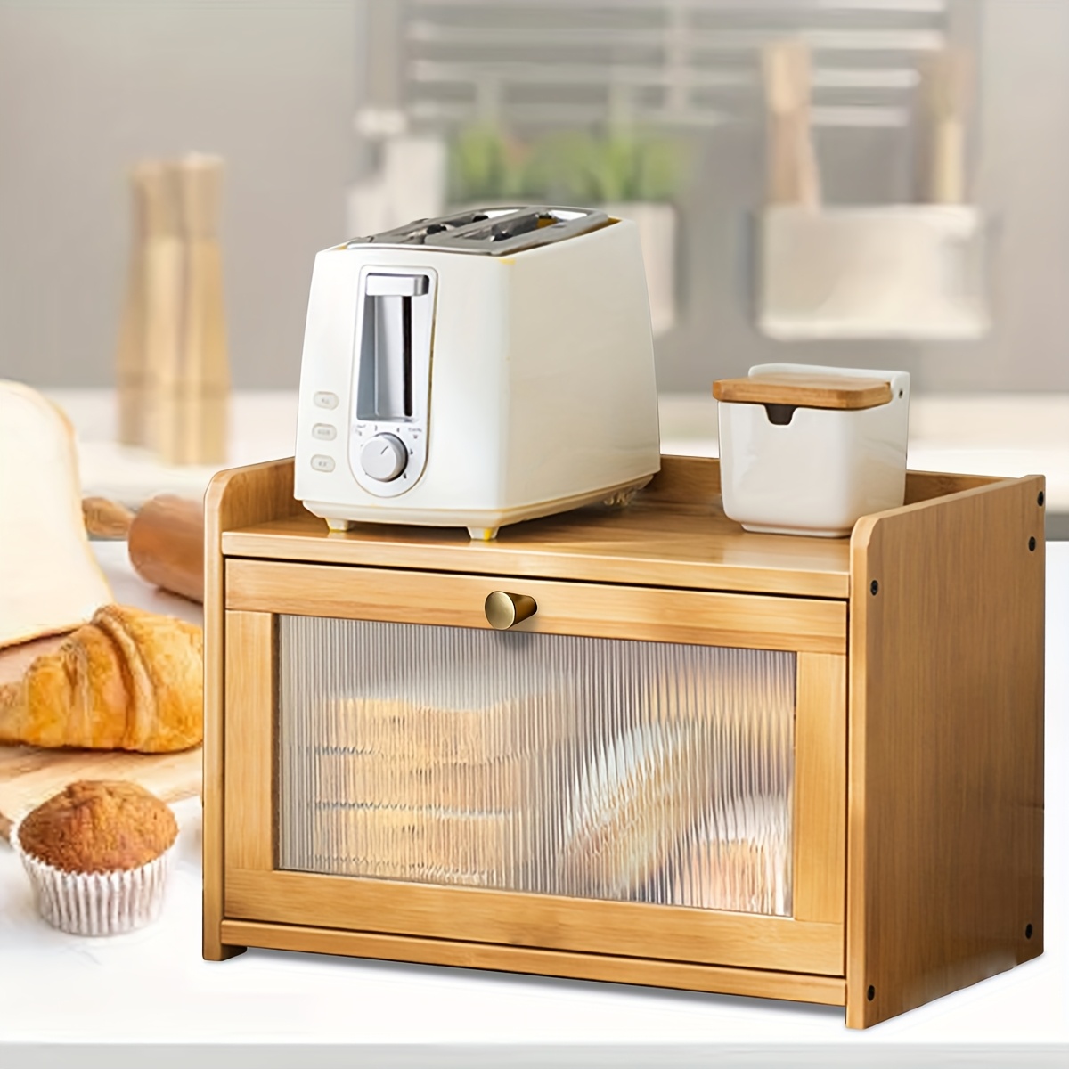 2-Tier Bamboo Bread Box with C - Bread Box Bamboo 评论和价格