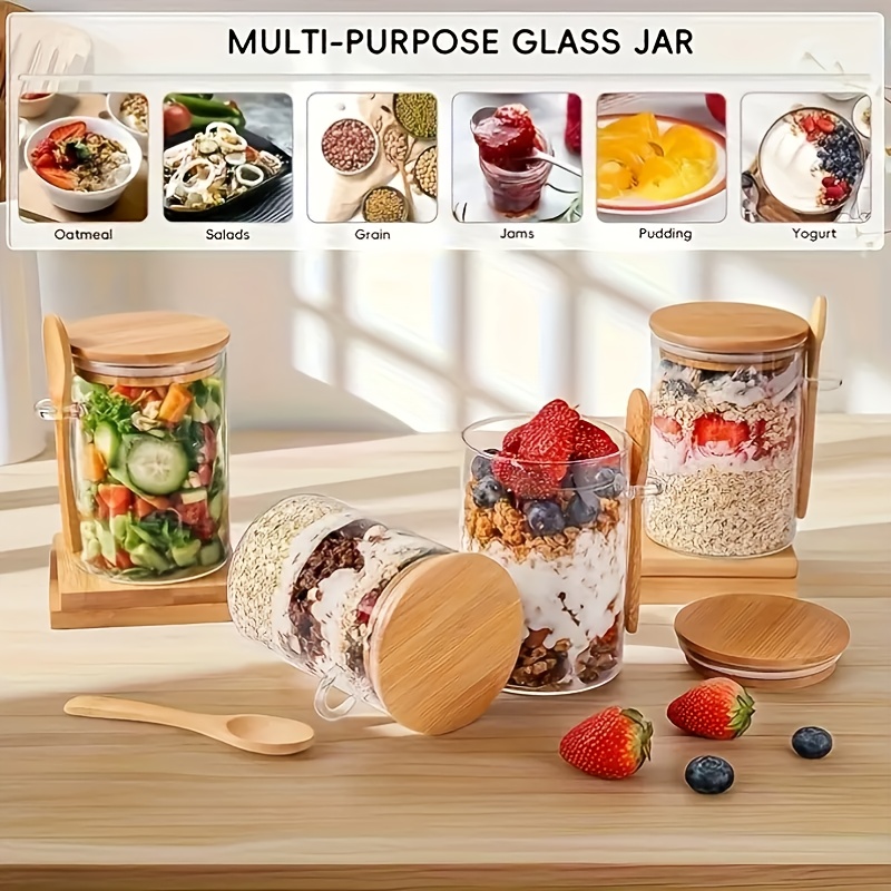 1/2/4/8Pcs Oatmeal Glass Cup S - Food Storage With Glass Lids 评论和价格