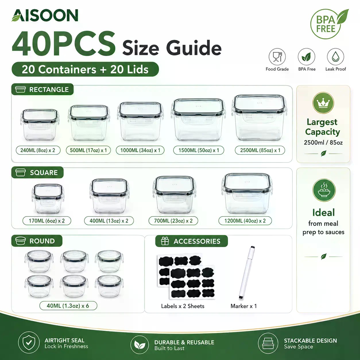 40 PCS Extra Large 85oz Silico - Food Storage Silicone 评论和价格