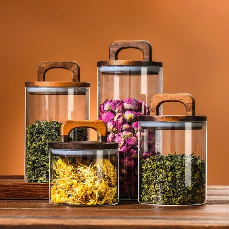 Clear Glass Jar with Bamboo Li - Food Storage With Glass Lids 评论和价格