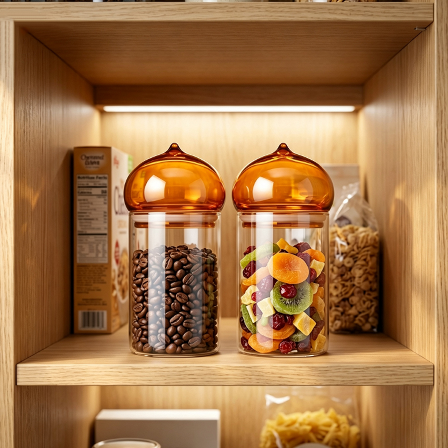 Amber Lid Glass Storage Jar, H - Food Storage With Glass Lids 评论和价格