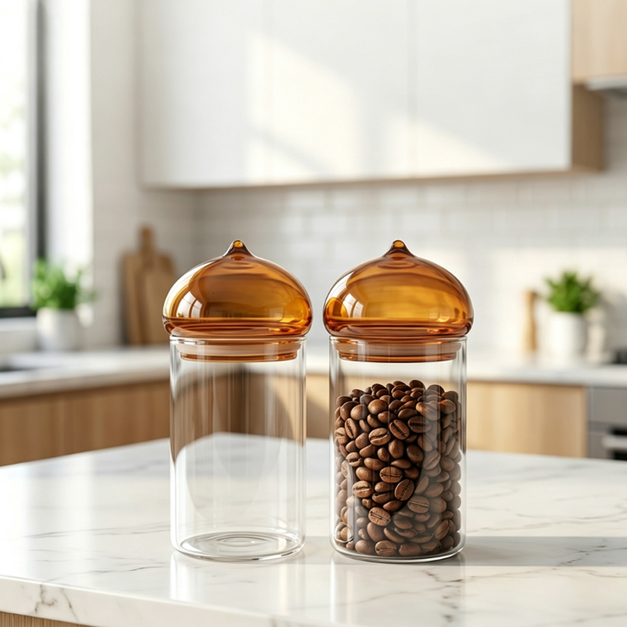 Amber Lid Glass Storage Jar, H - Food Storage With Glass Lids 评论和价格