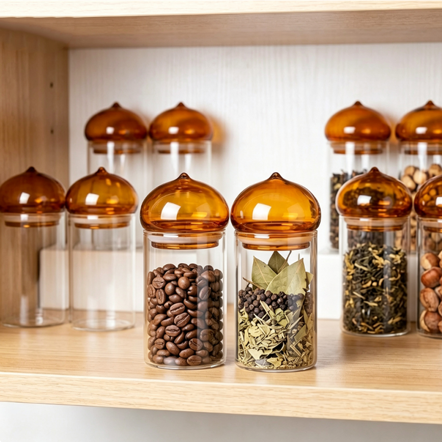 Amber Lid Glass Storage Jar, H - Food Storage With Glass Lids 评论和价格